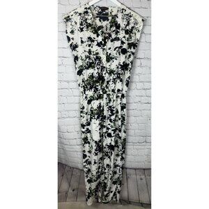 RANNA GiLL by ANTHROPOLOGIE White Black Floral Cap Sleeve Jumpsuit Romper Small